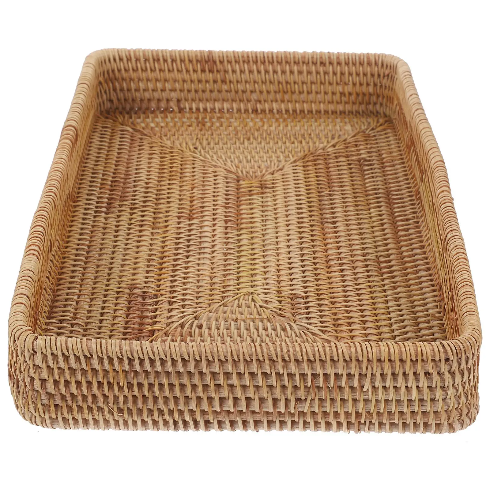 Rattan Woven Tray Rectangular Storage Plate Decorative Serving Trays Handmade Large Size Wood Multi Functional Home Decor