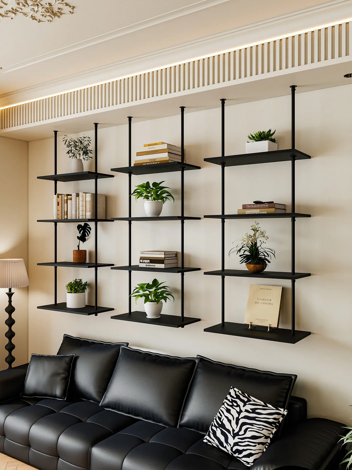 Hanger rack minimalist wrought iron solid wood household wall hanging display rack multi-layer baffle can be customized ceiling