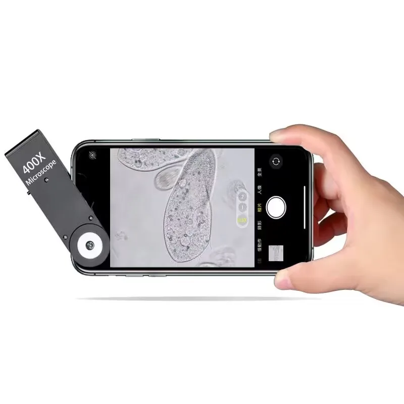 Microscopes 400X Mobile Phone Microscope Micro-Lens Universal Clip LED Light Pocket Mini Magnifying Glass Microscopes Tools