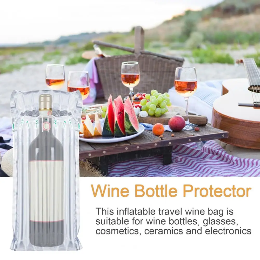 1 Set Wine Bottle Protector Impact-resistant Inflatable Wine Bottle Protective Bag Column Buffer Bubble Bag With Pump For Travel