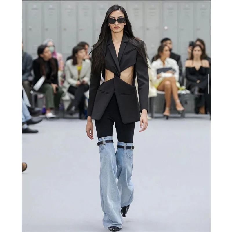 

Women's Design Splicing Jeans Spring Pants New High-waisted Straight-legged Wide-legged Premium Skinny Smaller Fashion Jeans