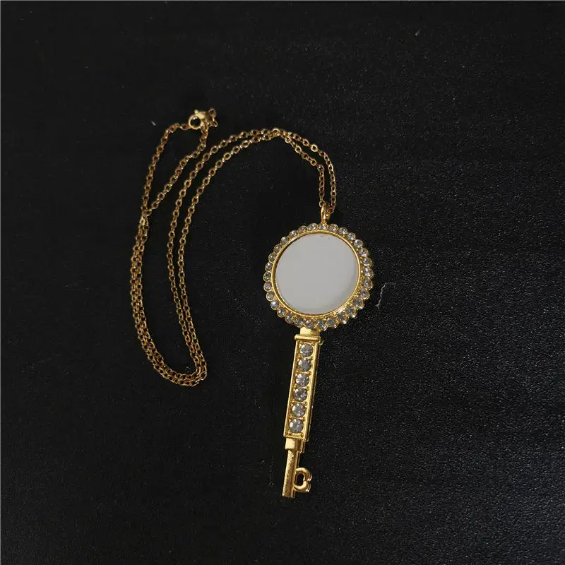 sublimation blank round key round necklaces pendants  with stainless steel chain hot tranfer printing consumable 15pieces/lot