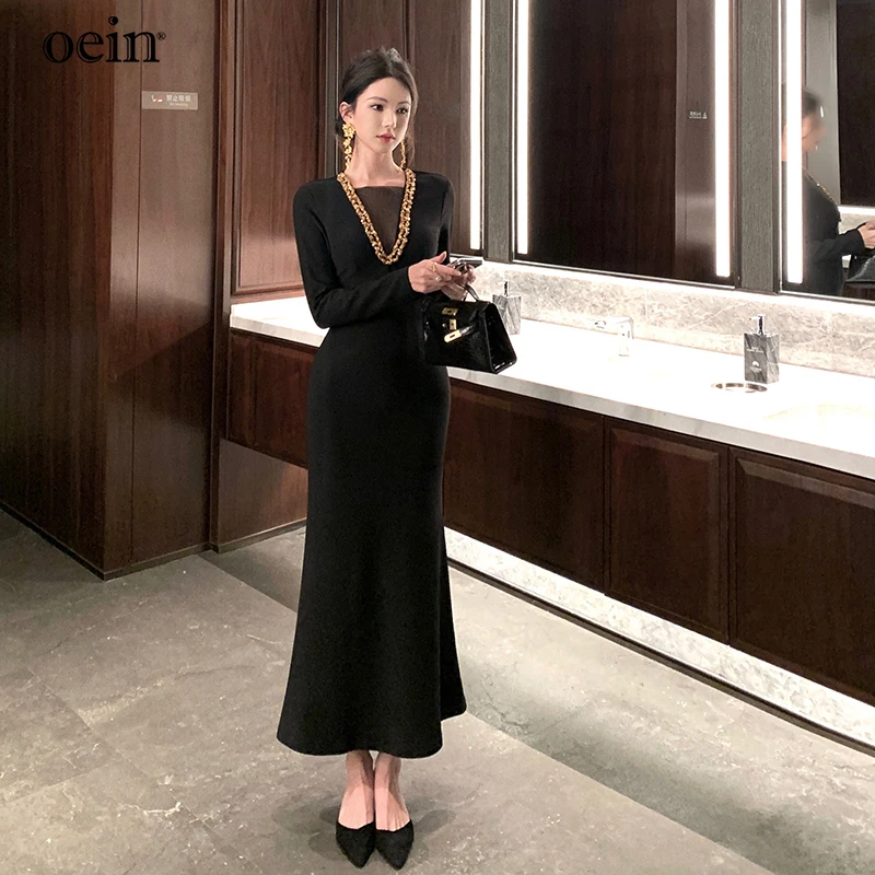 [oein] Thirteen Element Quality Hepburn Style Black Dress, High-end Light Luxury Heavy Industry Diamond Party Dress