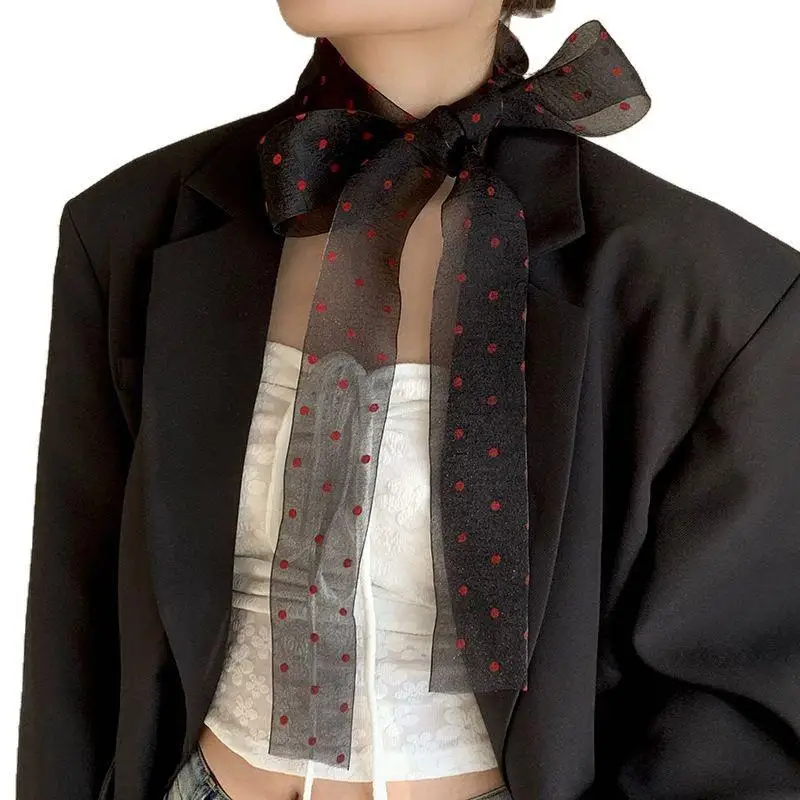 Ele White Polka Dot Long Scarf Faionable Ne Accory Women's Spring Summer Autumn Polyester Fiber Decorative Scarf