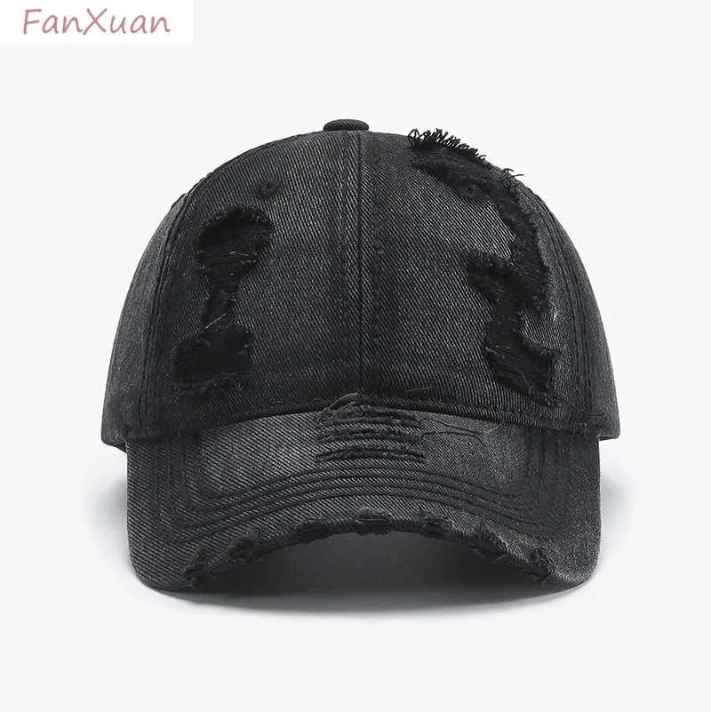 

fashion denim baseball cap unisex solid color cotton soft top caps for women and men classic hats distressed
