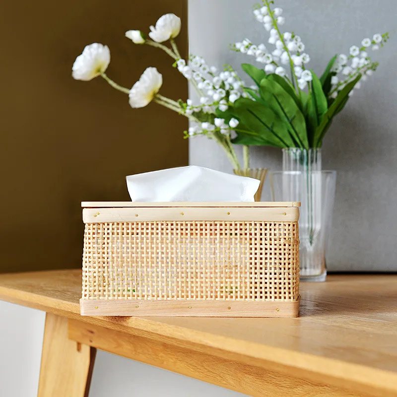 

Vine Woven Solid Wood Rectangular Tissue Box, Homestay Hotel Restaurant, Natural Style Storage Tissue Drawer