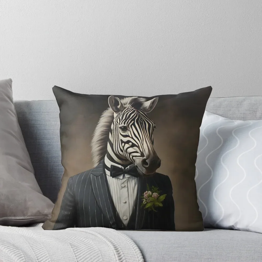 Zebra Portrait Dapper Animal Art Throw Pillow Cushions Cover New year pillow