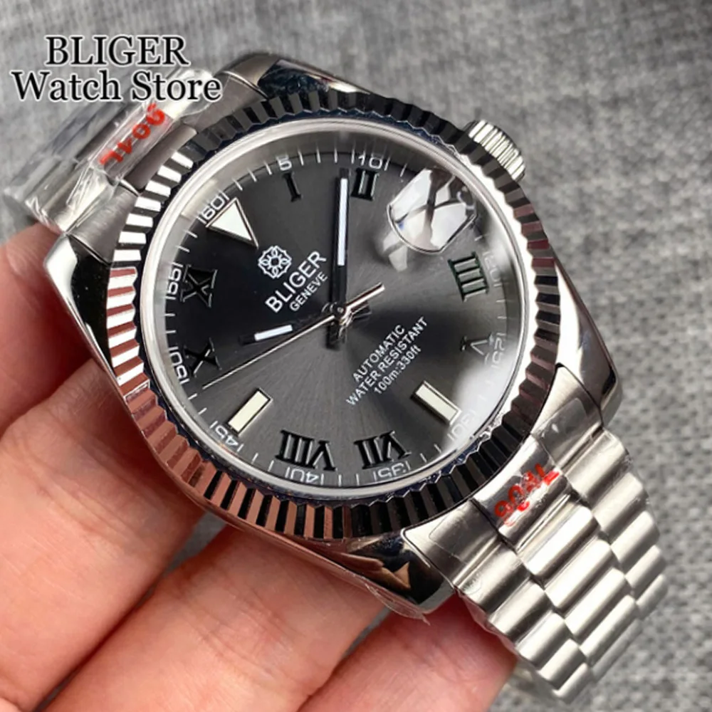 36mm 39mm Sunburst grijze wijzerplaat donkergroene Romeinse cijfers duiken NH35 automatisch herenhorloge roestvrijstalen band saffierglas
