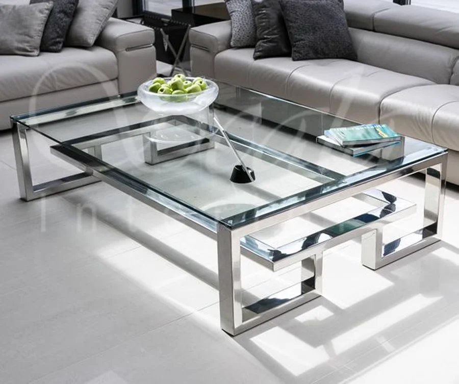 Modern simple designer stainless steel glass office coffee table household small apartment high-end rectangular table