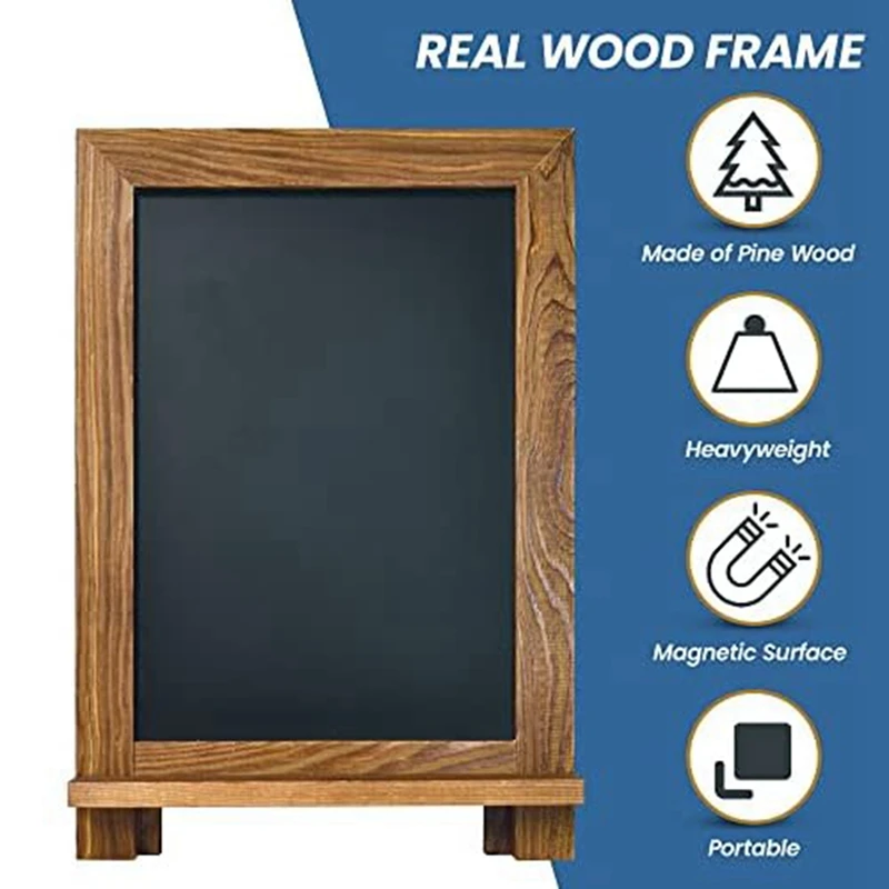 Framed Tabletop Chalkboard Sign, Magnetic Chalkboard, Built-In Ledge And Folding Stand, One White Chalk Marker Included Reusable