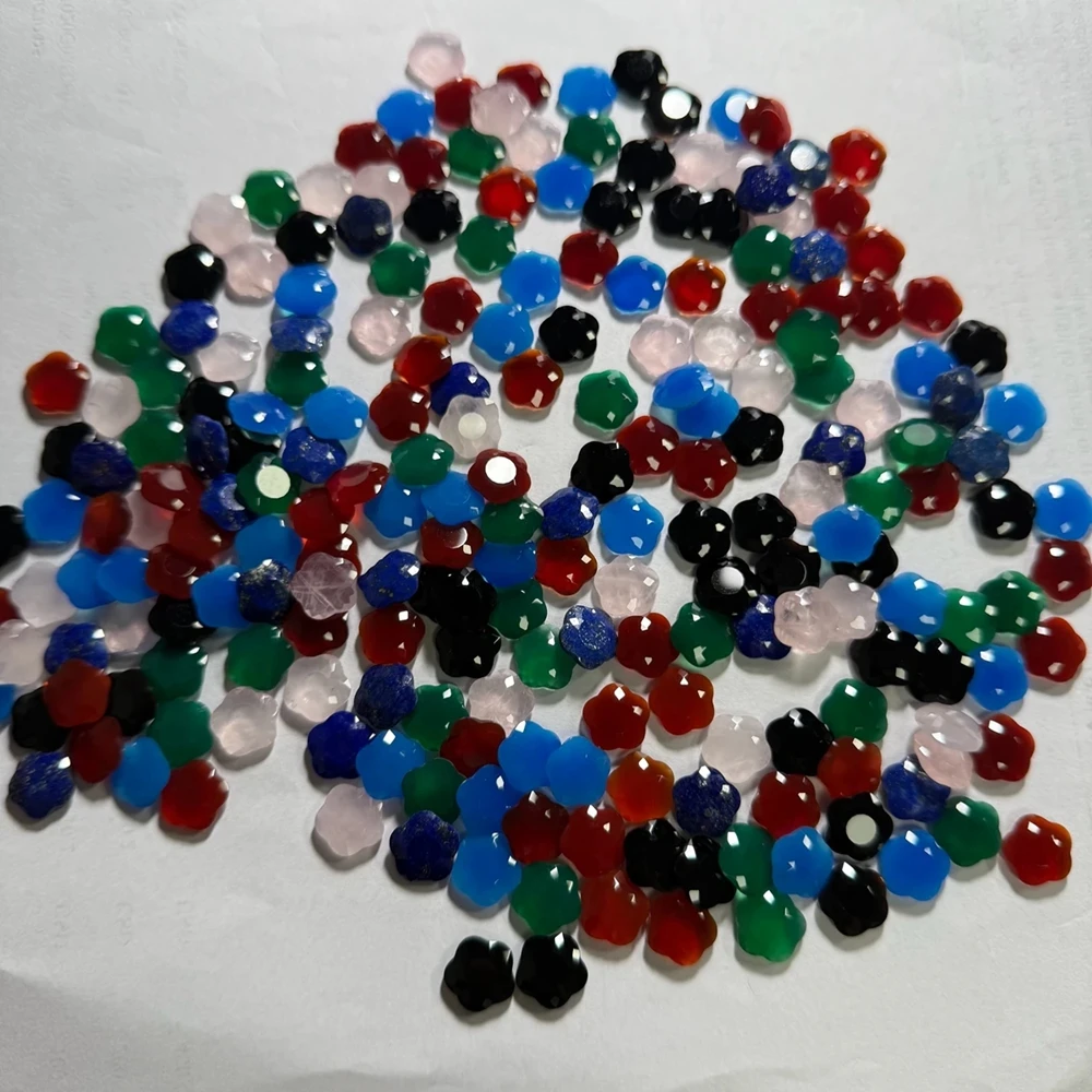 

10.72x10.72x3mm Natural Blue Red Black Green Agate Lapis Pink Quartz Faceted Flower Gemstone