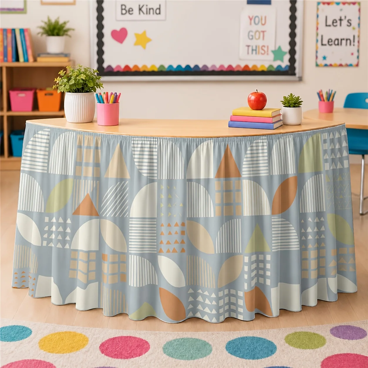 Geometric abstract patterns in pastel hues, perfect for modern tablecloths and dresses