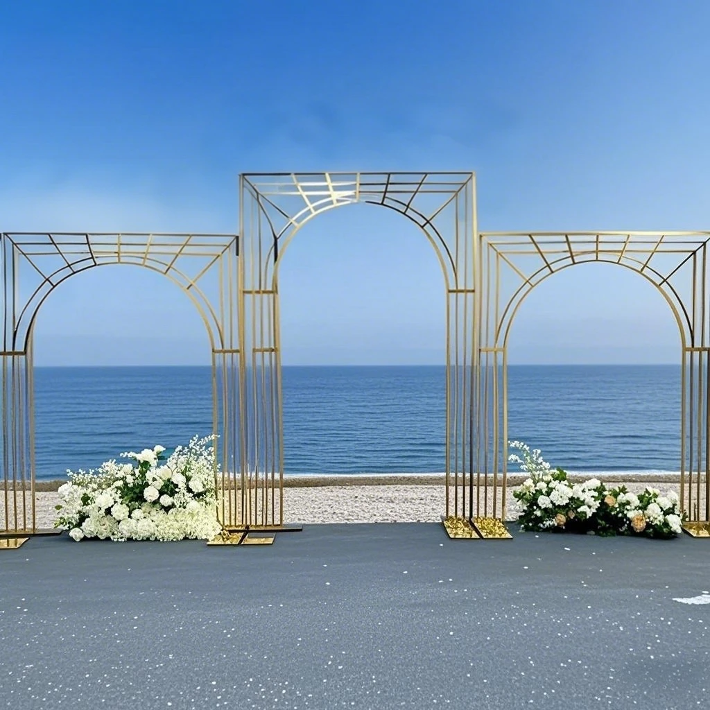 

3 pieces of wedding arch shiny gold line multi-bar background frame screen wedding flower frame veil support frame