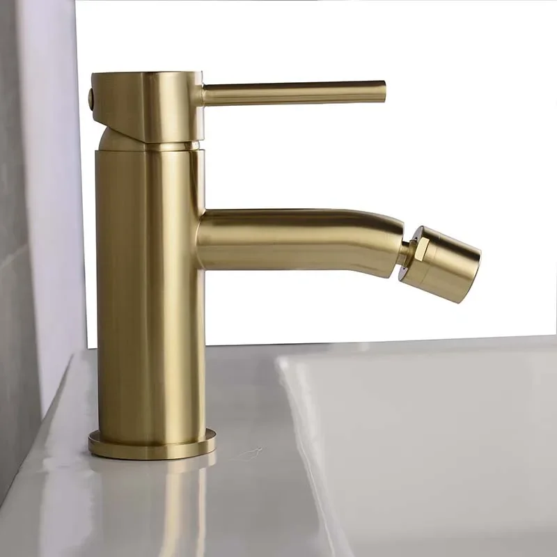 Grifo de bidé de latón para baño de Oro pulido, mezclador de agua fría y caliente, Fucet para lavabo