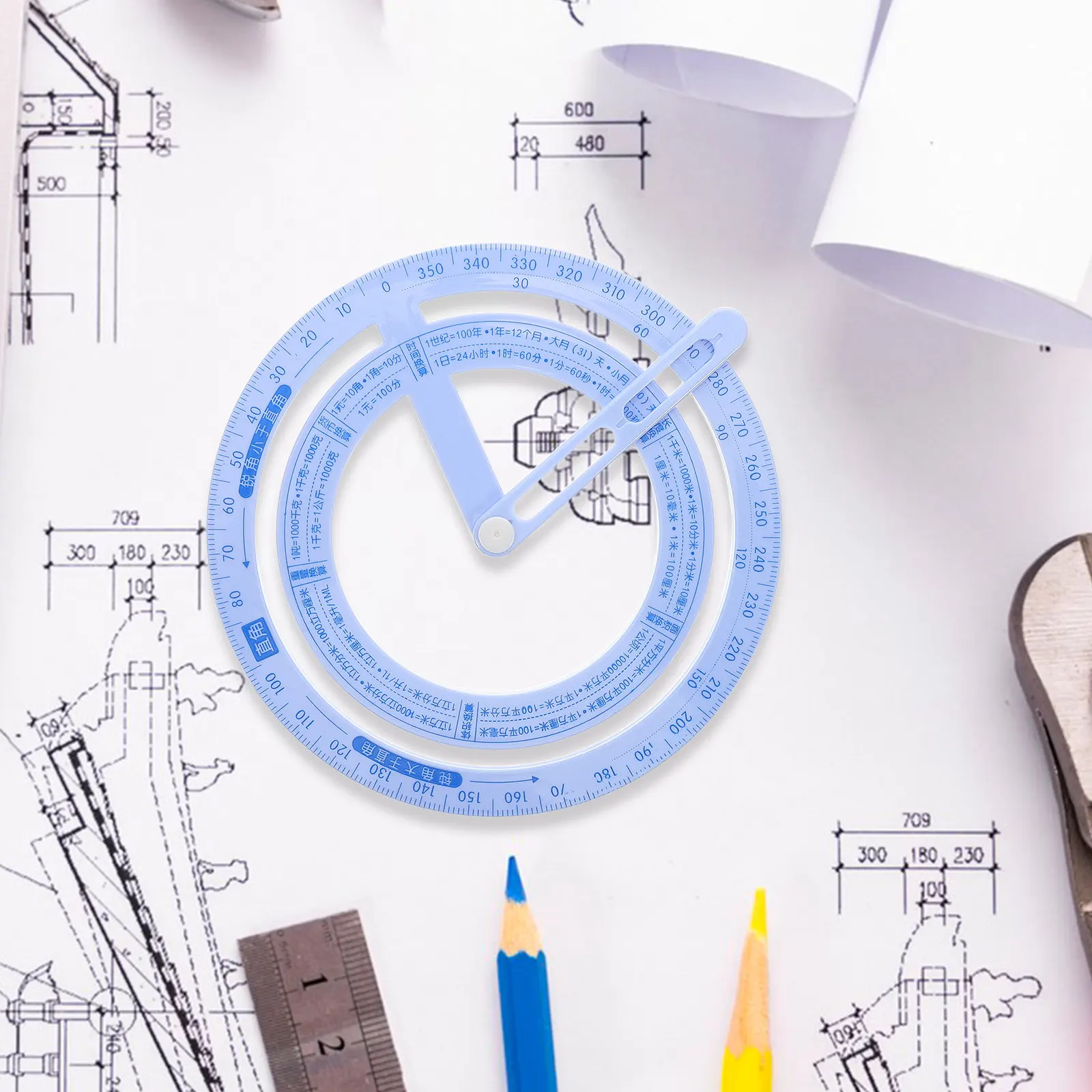 4Pcs Circular Angle Protractor 360 Degree Rotation Engraved Plastic Ruler for Accurate Drawing Measuring Woodworking Engineering