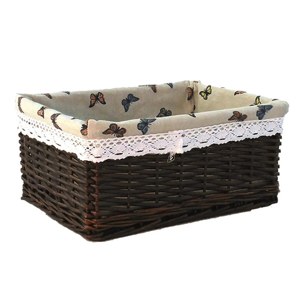 4 pcs Wicker Storage Basket with butterfly-printed Lining Laundry Storage Organizer for Toys Books Clothes SIze S(Dark Brown)