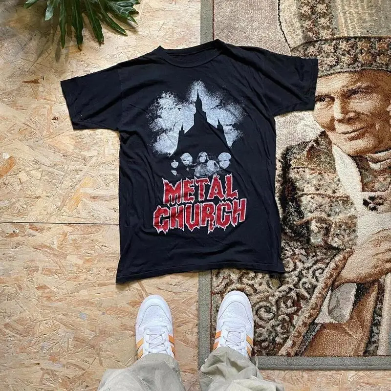 VINTAGE 80S METAL CHURCH Schwarzes T-Shirt aus Baumwolle, alle Größen S bis 5XL HRN01