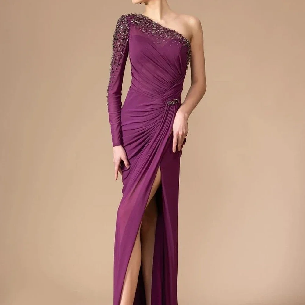 

Customized Mermaid Evening Dresses Luxury 2025 One-shoulder Prom Gown Fashion Crystal Beaded Backless Lace-up Party Gown