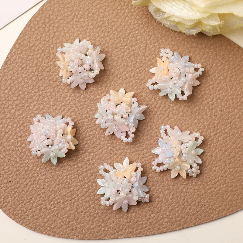 1 Clear Crystal Hydrangea Flower Shoe Clips 1 Piece Cream Color Seed Bead Cluster for Clogs DIY Sweet Youthful Girl Next Door