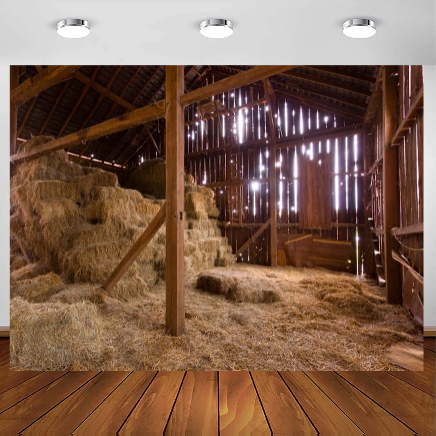 Western Farm Photography Backdrop Interior Old Barn Scene Straw Bales Country For Xmas Party Nativity Decor Photo Background