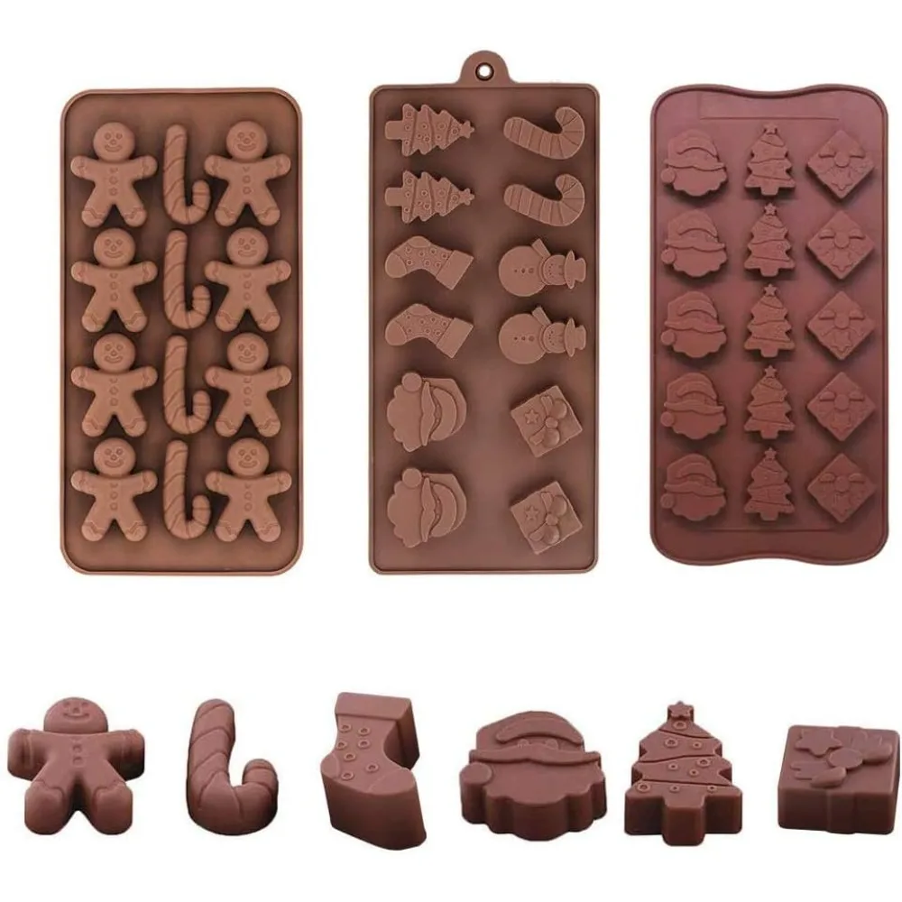 

Christmas Chocolate Bar Molds Nonstick Silicone Chocolate Candy Baking Cups for Christmas Party Shapes Christmas Tree Snowflake
