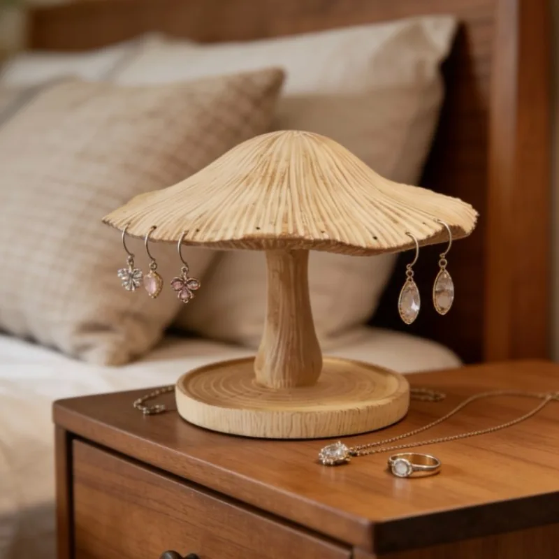 Mushroom Earrings Display Rack Creative Cute Storage Tray Girls Room Dresser Display Stands Ring Necklace Trays Trinket Shelf