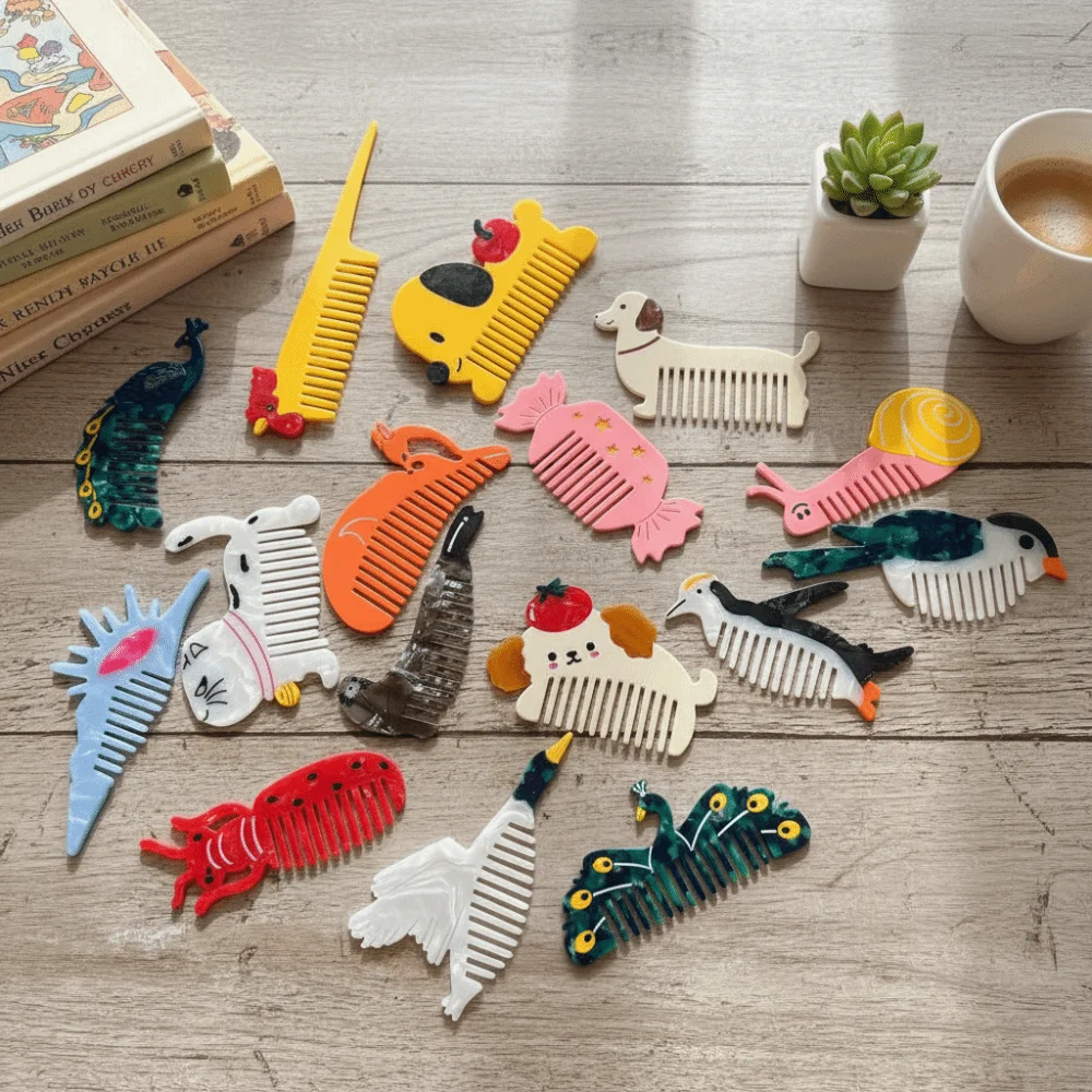 Portable Puppy Animal Acetate Comb Acetic Acid Flower Cartoon Makeup Comb Vegetable Fruit Hairdressing Combs Barber Shop Salon