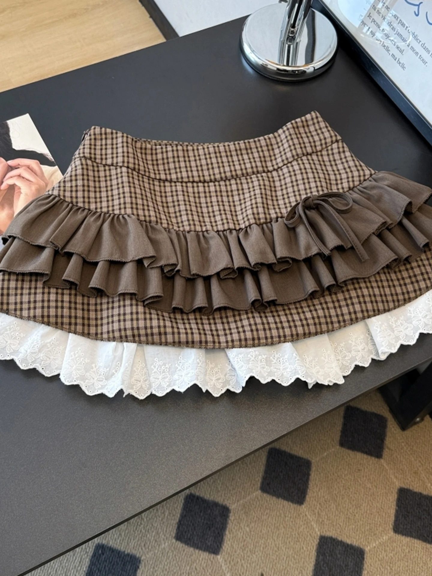 

Юбка-трапеция с высокой талией и кружевными вставками, двухцветная, для весны и лета, для повседневной носки, из неэластичной ткани