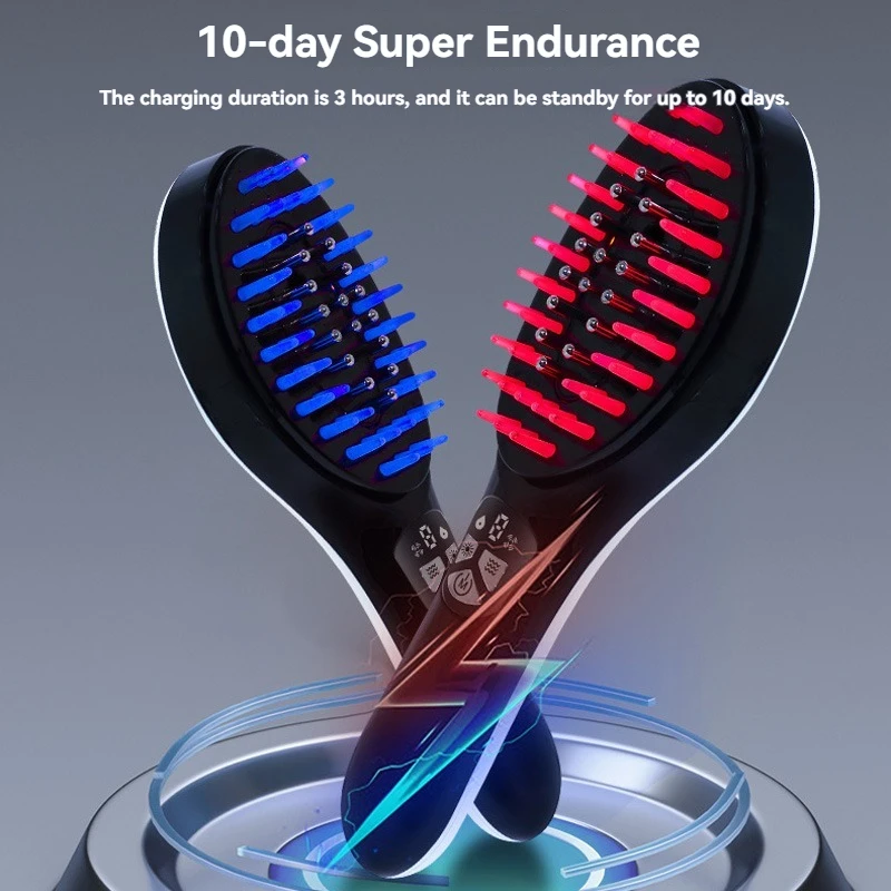 

Электрическая массажная расческа против выпадения волос, вибрирующая массажная щетка для головы, красный и синий светотерапия, стимулирующий массажер для роста волос