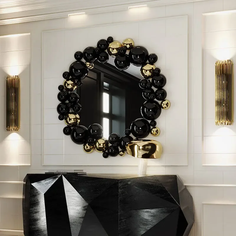 Light luxury creative stainless steel bubble decorative mirror, high-end designer villa large flat corridor hanging wall 3