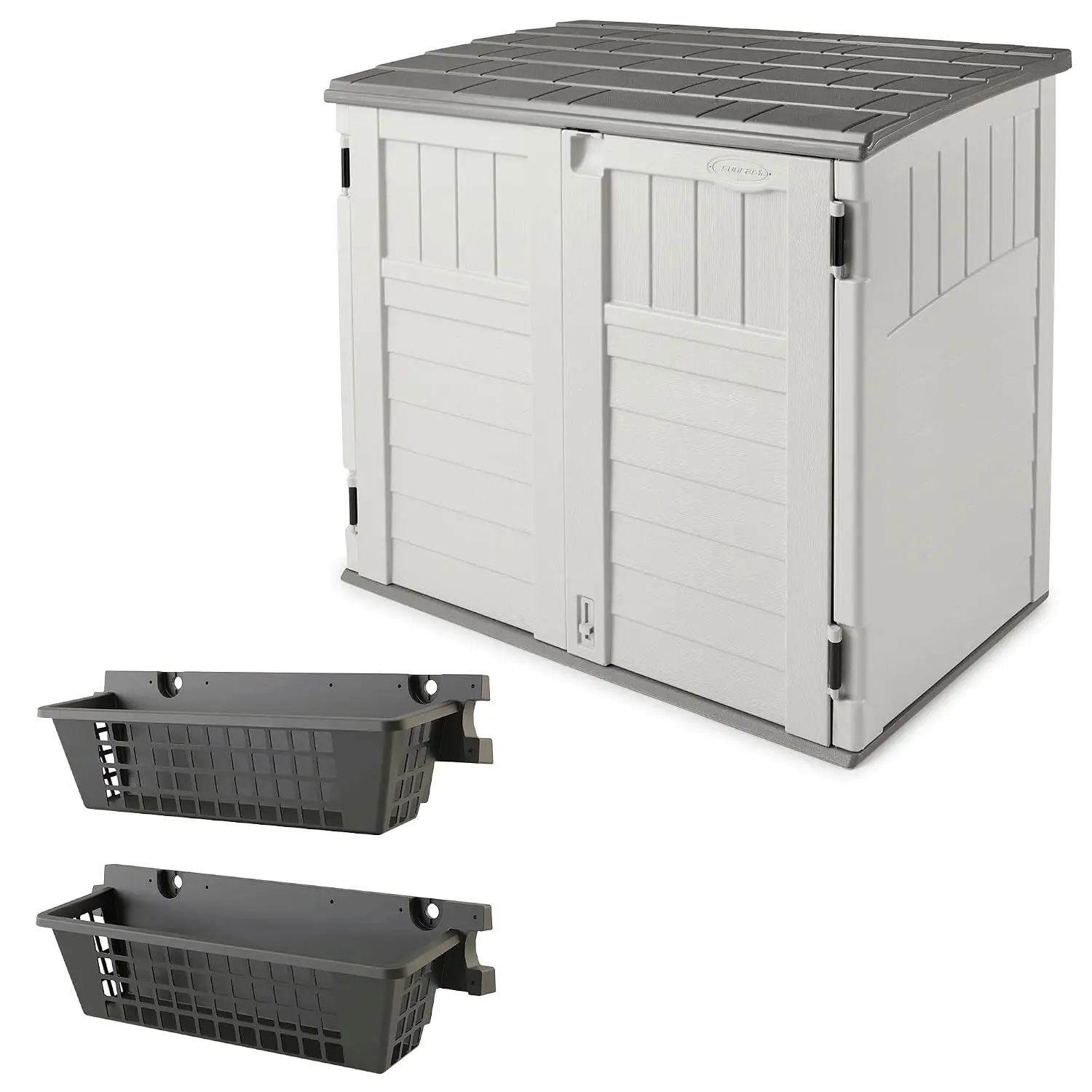 BMS2500 53 x 31.5 x 45.5 Inch Horizontal Resin Outdoor Storage Shed Bundled with 2 Pack BMSBSKT2PK 25 x 7.25 Inch, Custom