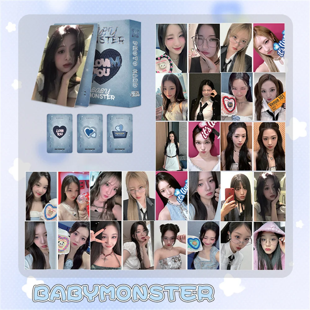 

Kpop BABYMONSTER Laser Boxed Card 50pcs/Set Korean Style LOMO Card Double Sides Printing RUKA AHYEON RORA Fan Collections Gift