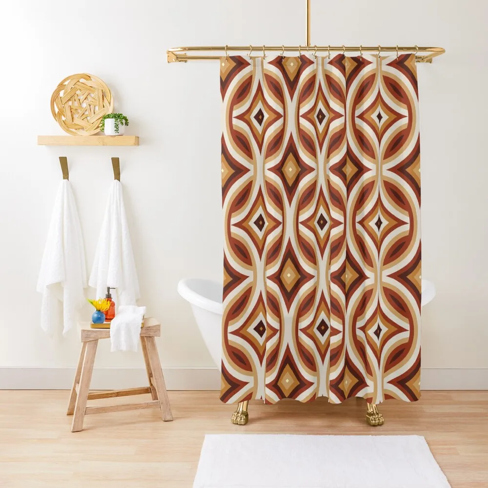 

Brown, Orange, and Ivory Circular Geometric Retro Pattern Shower Curtain Bathtub Waterproof Shower Window Curtain