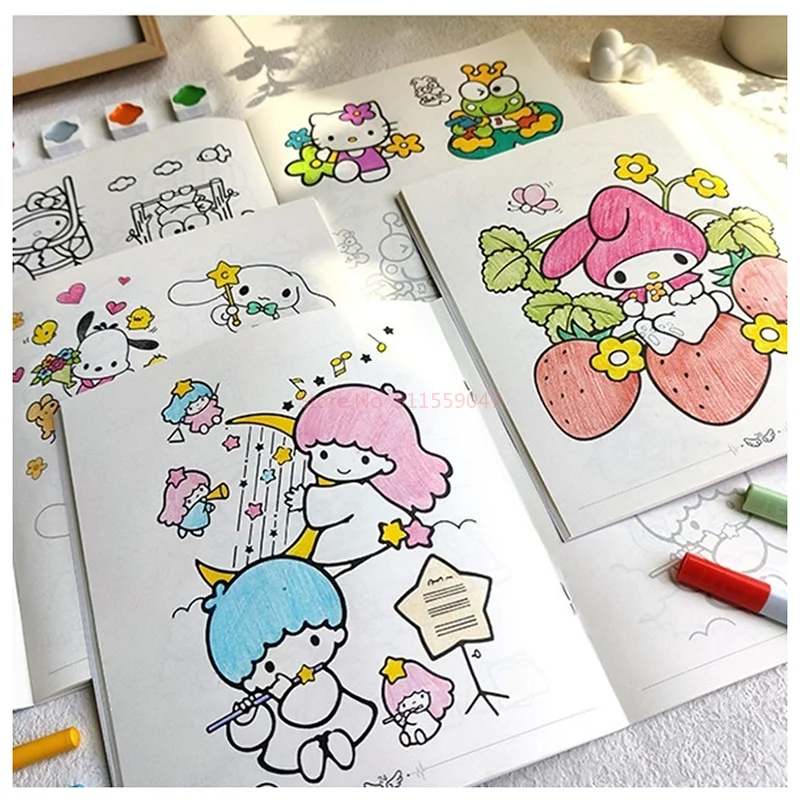 Imagem -06 - Sanrio Kuromi Pintura Caderno Crianças Esboçar Colorir Cópia Caderno Escola Primária dos Desenhos Animados Anime Linha Rascunho Novo