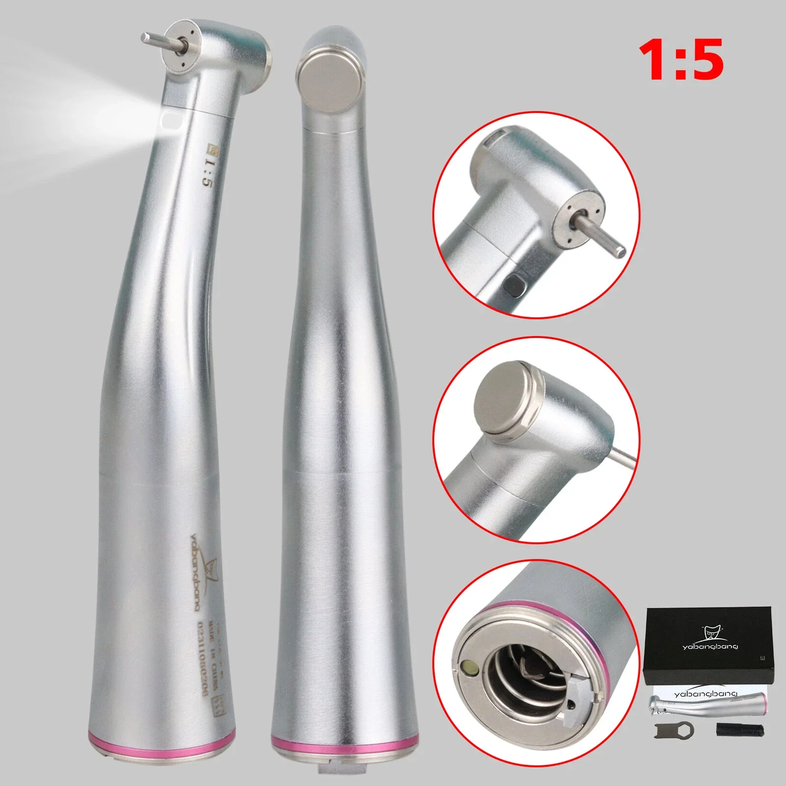 Стоматологический оптоволоконный угловой наконечник 1:5 со светодиодной подсветкой, маленькая головка, подходит для NSK Ti-MAX X95L