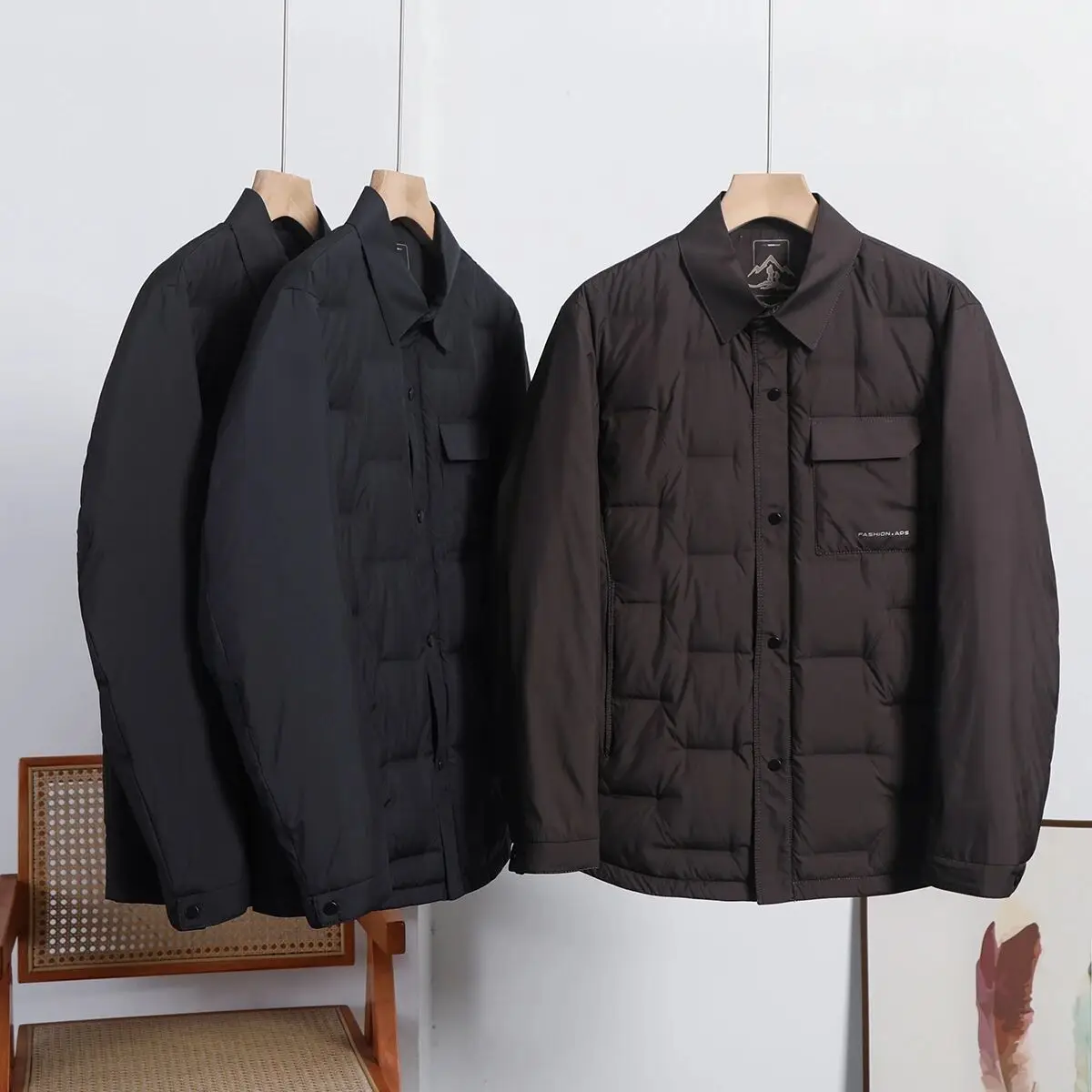 

Легкий теплый 90-дюймовый пуховый повседневный джет с мягким воротником, мужской базовый универсальный осенне-зимний новый клей Sle Pred Ja...