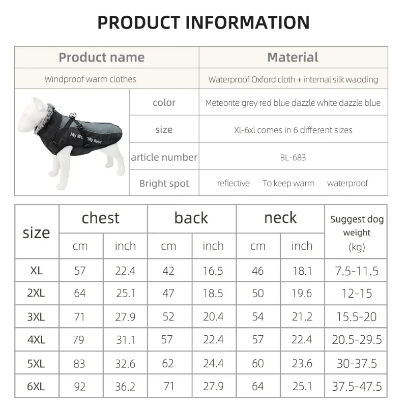 Clothes For Large Dogs Waterproof Big Dog Vest Jacket Autumn Winter Warm Fur Collar Pet Dog Coat For French Bulldog Wilma Dog