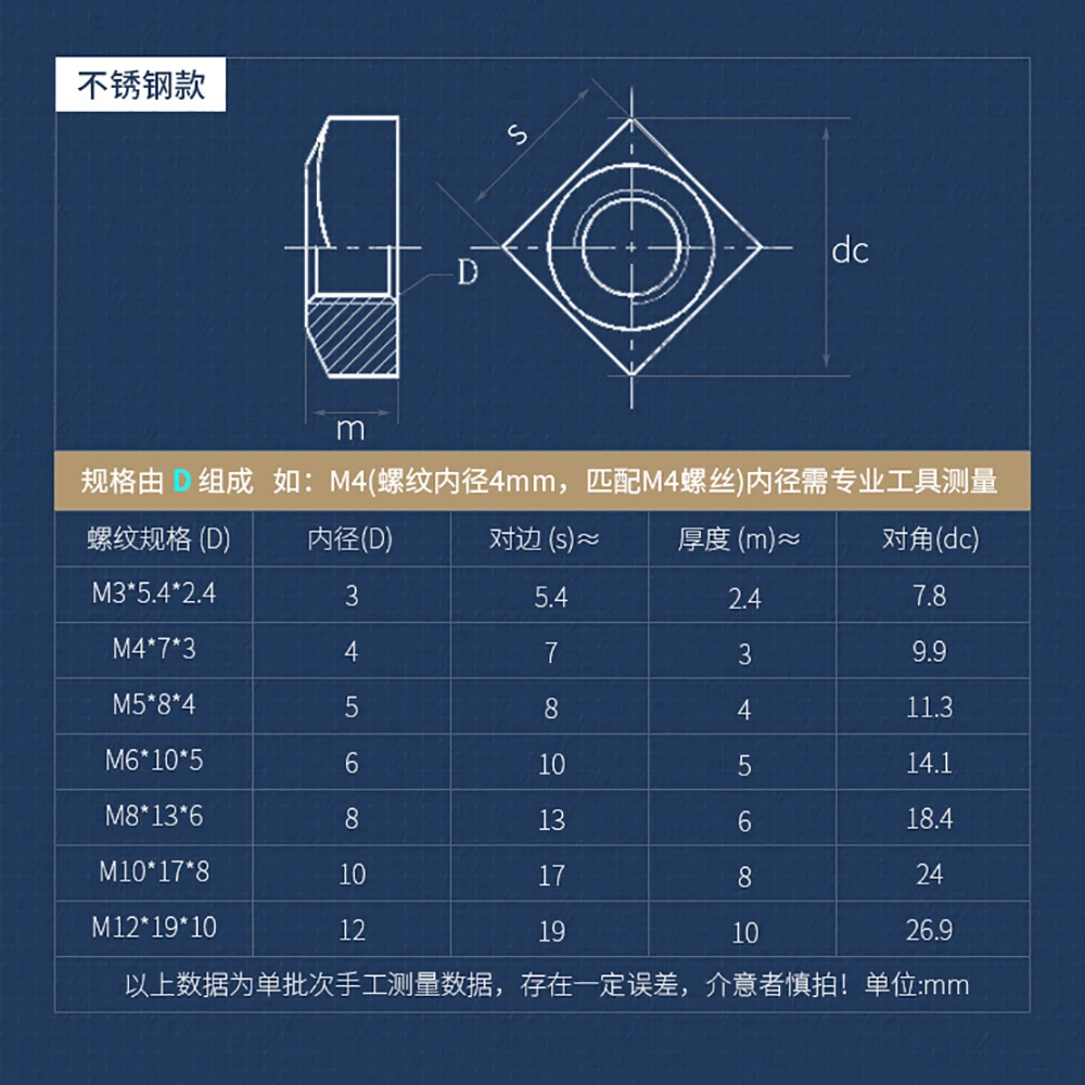 

5/20/50 pcs DIN557 THIN Nut 316 STAINLESS STEEL SQUARE THIN NUTS