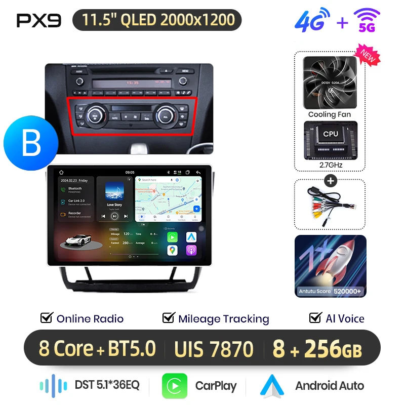 AWESAFE Draadloze CarPlay Android Auto Radio voor BMW 1-serie E87 E81 E82 E88 2004-2011 Plug & Play FM BT RDS DSP GPS Multimedia