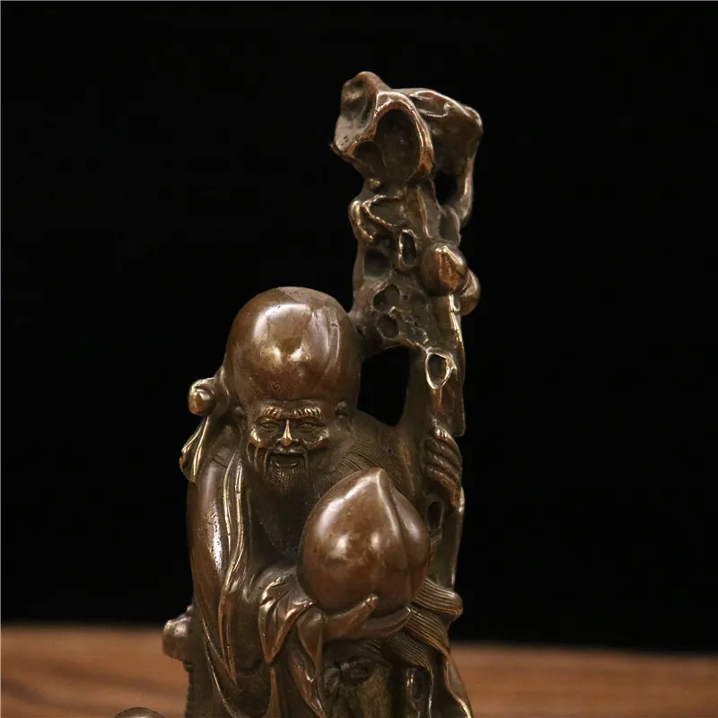 Brass figurine, standing bronze longevity statue, birthday gift for elders