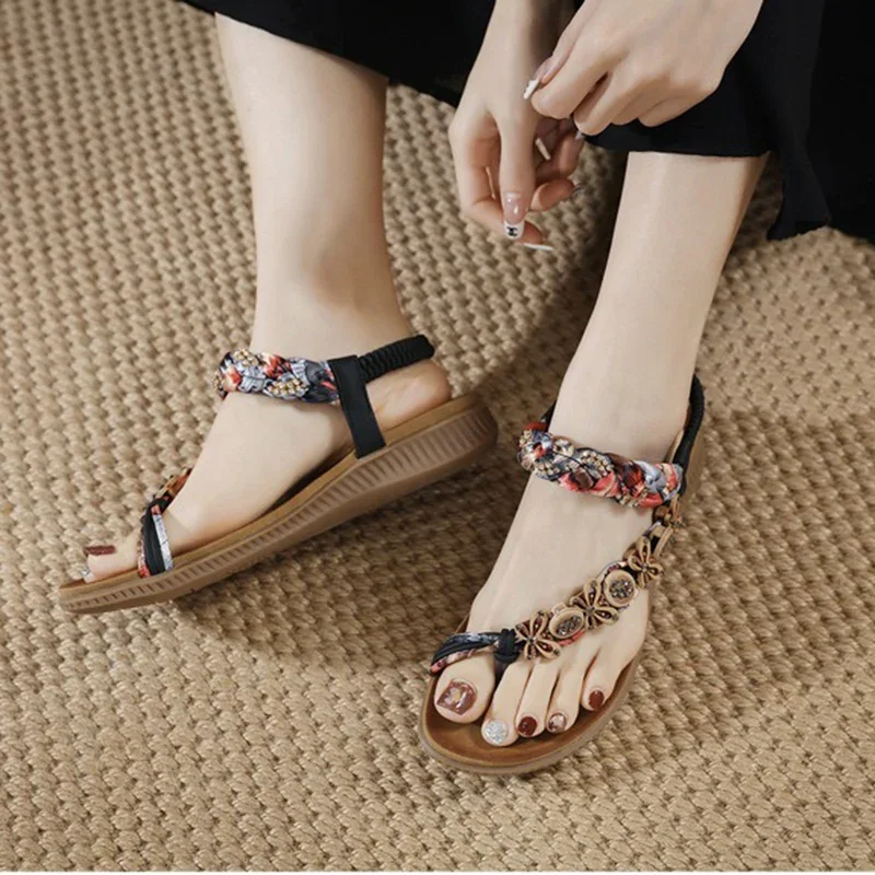 Summer Women 2cm Platform 3.5cm Wedges High Heels Sandals Lady String Bead Beach Sandles Holiday Outside Bohemian Flats Shoes