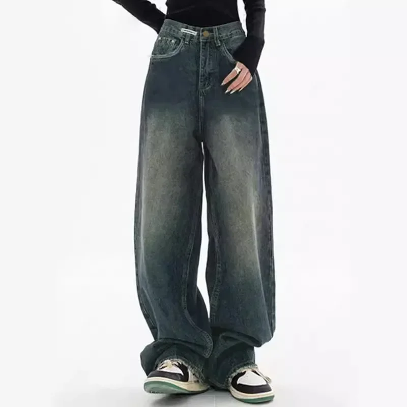 

Fashion Retro Design Sense Womens Jeans Loose Mopping High Waist Thin Wide Leg Pants Women