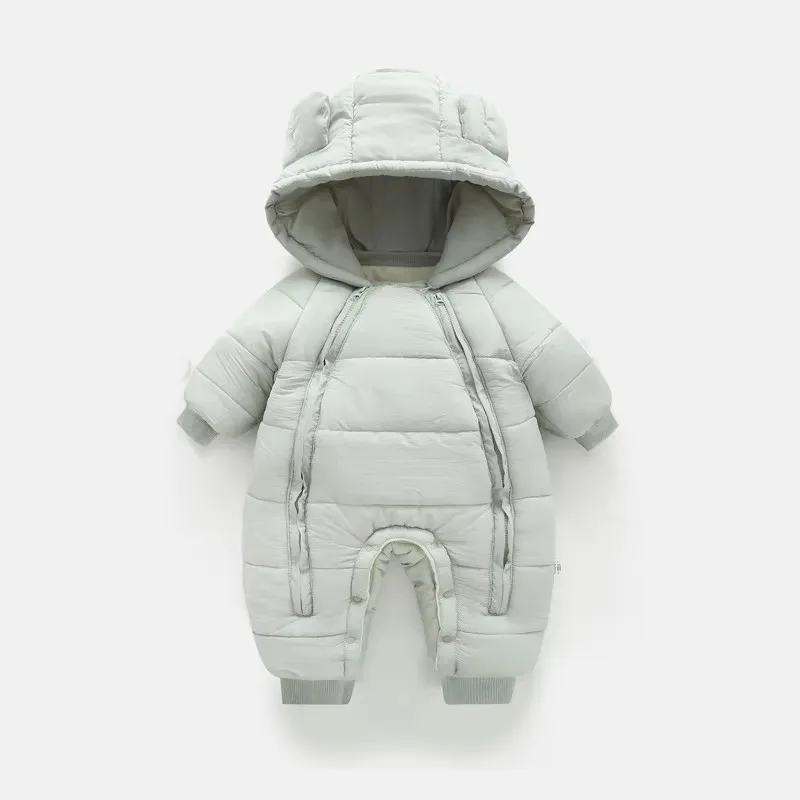 Neuer süßer Baby-Winteroverall mit Bärenohren und Kapuze, Kälteschutz-Skibekleidung, verdickte Baumwolle und Samt-Innenseite, Neugeborenen-Jumpsuit 0-2 Jahre – Detail 5