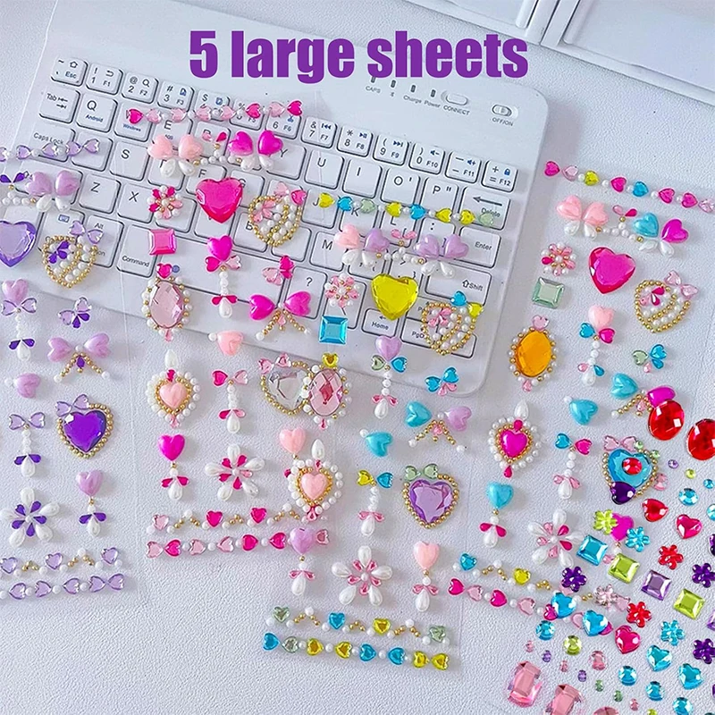 Gem Stickers for Crafting Self-Adhesive Face Gems Rhinestones Jewel Princess Sparkling Acrylic DIY Decoration Reward Stickers