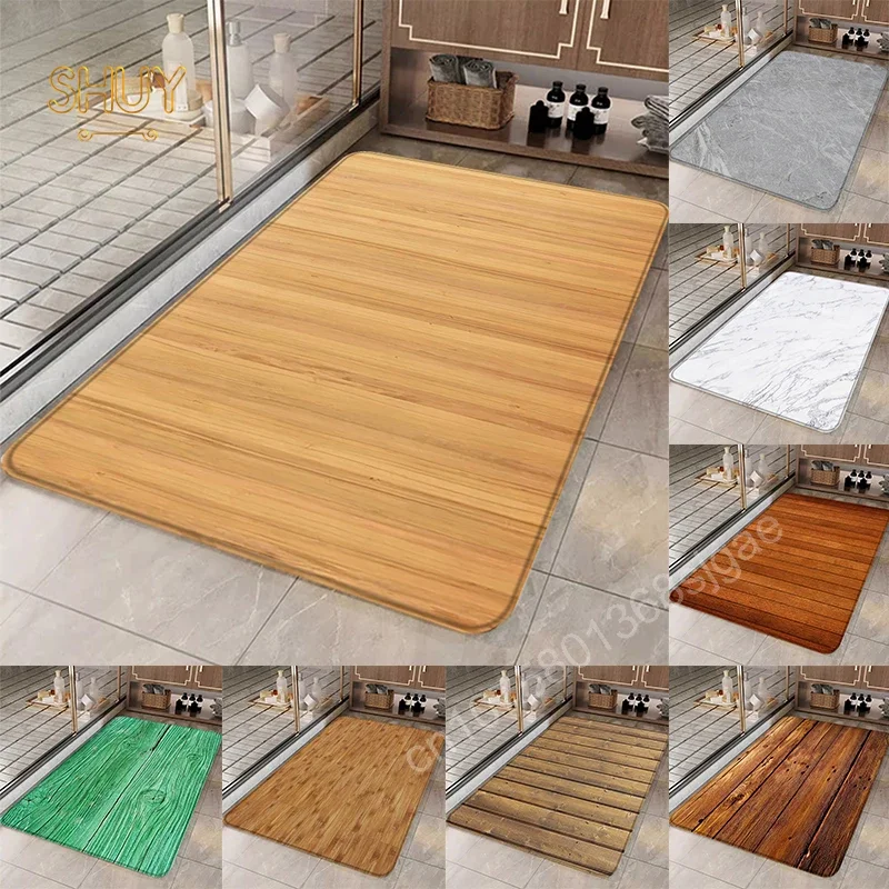 

Wood Grain Pattern Door Mat Bathroom Carpet Kitchen Entrance Non-slip Living Room Sofa Decorative Home Foot Mats Kids Crawl Rug