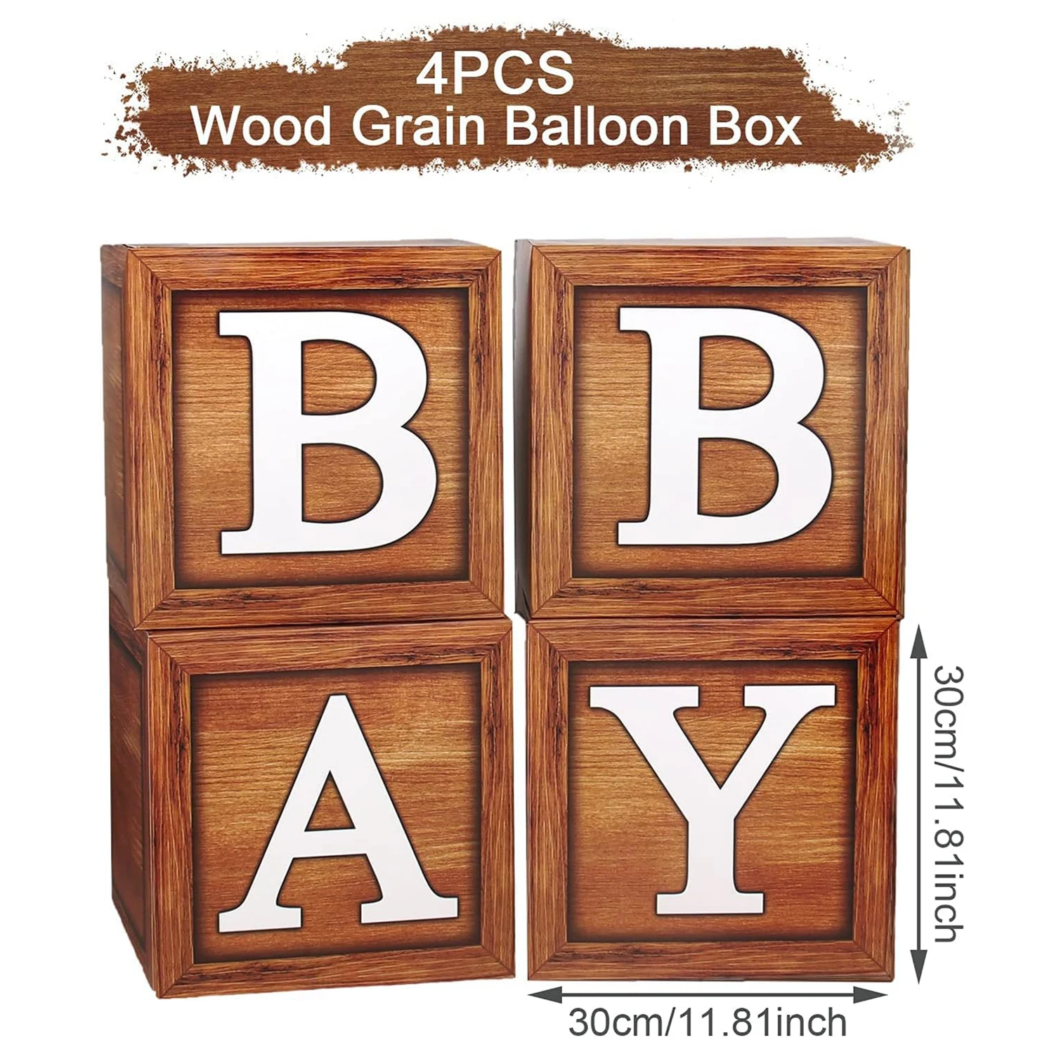 Wood Grain Baby Shower Box Baby Balloon Boxes 26 letters Teddy Bear Baby Shower Birthday Party Decor - view 5