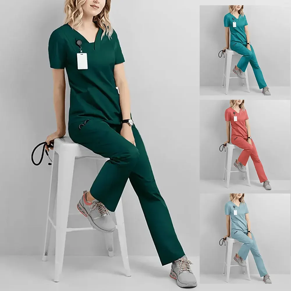 

Medical Uniform Women's Scrub Set Stretch Soft Y-Neck Top and Pants Hospital Pet Clinic Doctor Costume Dental Scrubs Suits