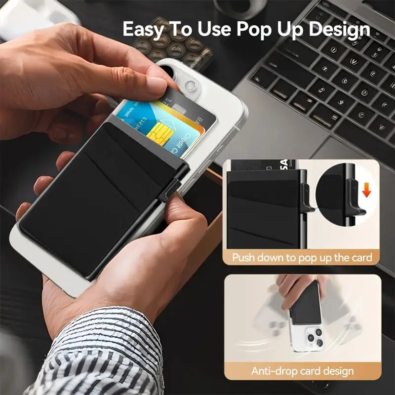 Card holder with  print for men, RFID blocking card holder, magnetic slim automatic pop-up card holder for the iPhone, 1 pc. image 5