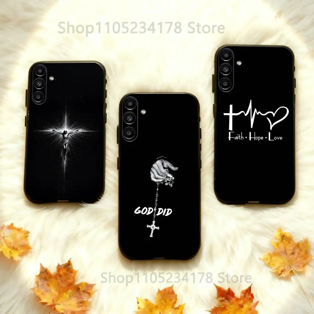

Bible Jesus Christian Cross Simple Phone Case For Samsung Galaxy A73,31,32,72,41,53,52,71,22,5G,Note,J7,8,9 Soft Black Cover