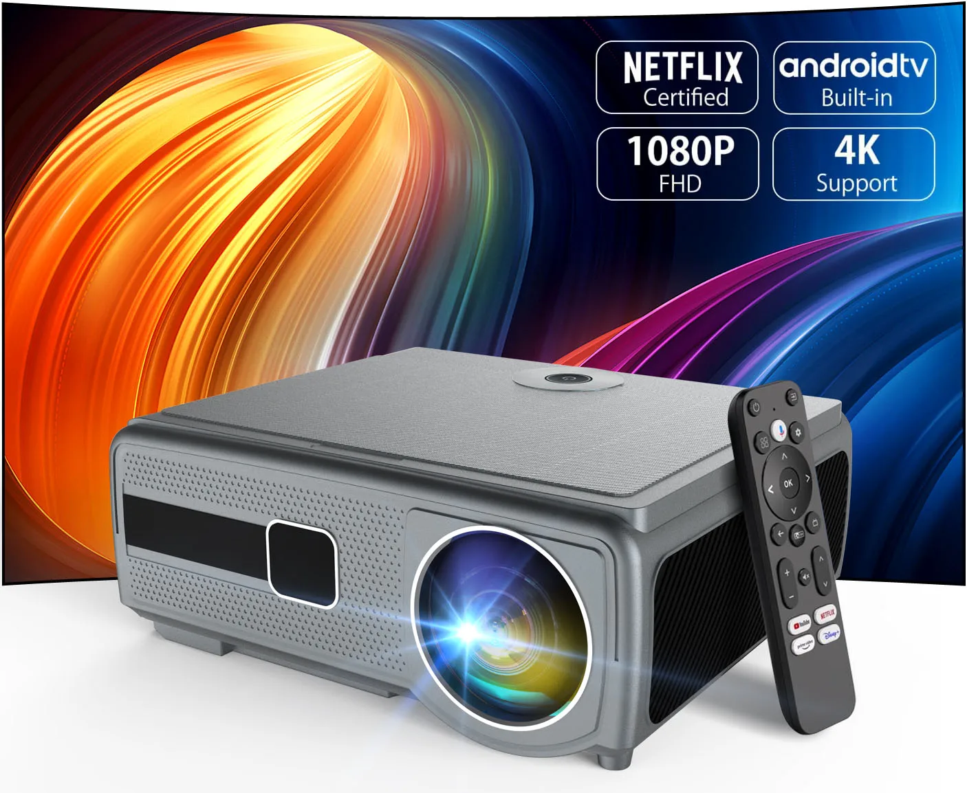 Home Theater Projector 4k Video 1000 Ansi Lumens LED Portable Built in TV Sticker Netflix PS5 4K Smart Projector
